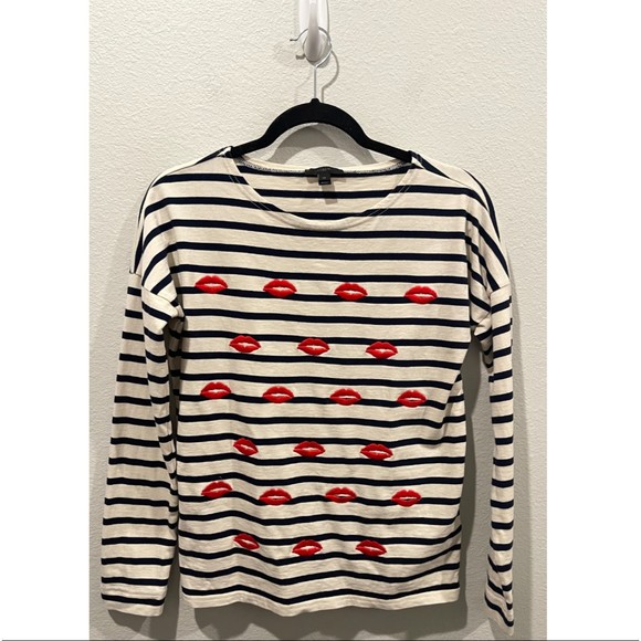 J.CREW Embroidered Kiss Striped Long Sleeve T-Shirt - Picture 2 of 6